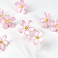 Handmade Wire Resin Cherry Blossom Pearlescent Stud Earrings, Floral Romantic Pink Sakura Stud, Clip On Available