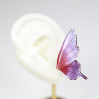 Handmade Shimmery Butterfly Stud Earrings, Sparkling Jewel-Tone Statement Earrings, Gradient Glittering Fairy Wing Wire Resin Jewelry,