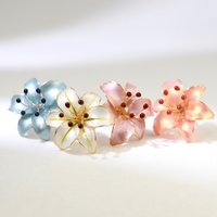 Handmade Wire Resin Lily Flower Stud Earrings, Spring Theme Floral Pearlescent Earrings, Romantic Flower Earrings