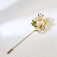 Handmade Lily Flower Brooch Pin, Delicate Floral Lapel Accessory for Suits & Sweaters, Elegant Jewelry Gift, Pearl White Enamel Wedding Pin