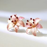 Handmade Wire Resin Sparkling Celestial Lily Flower Stud Earrings