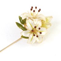 Handmade Lily Flower Brooch Pin, Delicate Floral Lapel Accessory for Suits & Sweaters, Elegant Jewelry Gift, Pearl White Enamel Wedding Pin