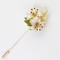 Handmade Lily Flower Brooch Pin, Delicate Floral Lapel Accessory for Suits & Sweaters, Elegant Jewelry Gift, Pearl White Enamel Wedding Pin