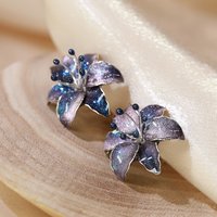 Handmade Wire Resin Sparkling Celestial Lily Flower Stud Earrings