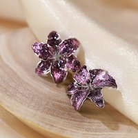 Handmade Wire Resin Sparkling Celestial Lily Flower Stud Earrings