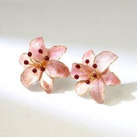 Handmade Wire Resin Sparkling Celestial Lily Flower Stud Earrings