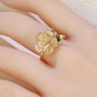 Handmade Adjustable Rose/Peony Flower Ring, Earrings, Wire Resin Floral Statement Ring, One Size Fits Most, Clip-on Earrings