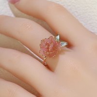 Handmade Adjustable Rose/Peony Flower Ring, Earrings, Wire Resin Floral Statement Ring, One Size Fits Most, Clip-on Earrings