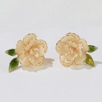 Handmade Adjustable Rose/Peony Flower Ring, Earrings, Wire Resin Floral Statement Ring, One Size Fits Most, Clip-on Earrings