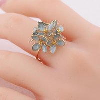 Handmade Hydrangea Flowers Earrings and Adjustable Rings, Romatic Floral Jewelry, Delicate Botanical Studs Gift, Hypoallergenic, Clip On
