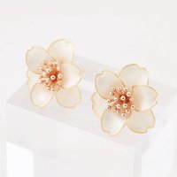 Handmade Camellia Flower Stud Earrings & Adjustable Ring