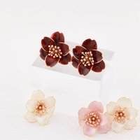Handmade Camellia Flower Stud Earrings & Adjustable Ring