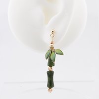 Handmade Jade Bamboo Dangle Earrings