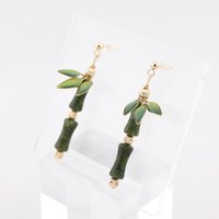 Handmade Jade Bamboo Dangle Earrings