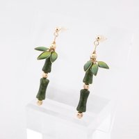 Handmade Jade Bamboo Dangle Earrings
