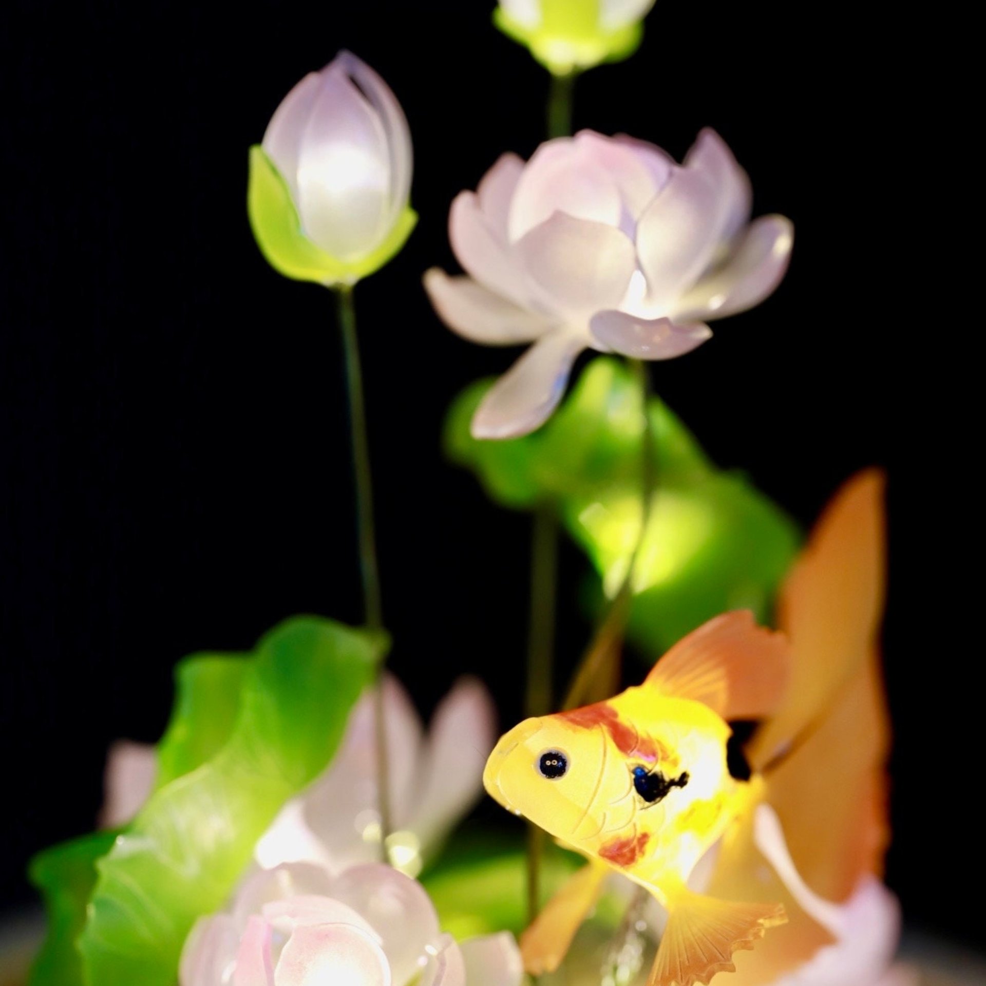 Handmade Lotus Flower Night Light, Glass Dome Flower Lamp, Lotus Lamp with Goldfish, Lotus Night Light, Flower Dome, Gift for Loved Ones