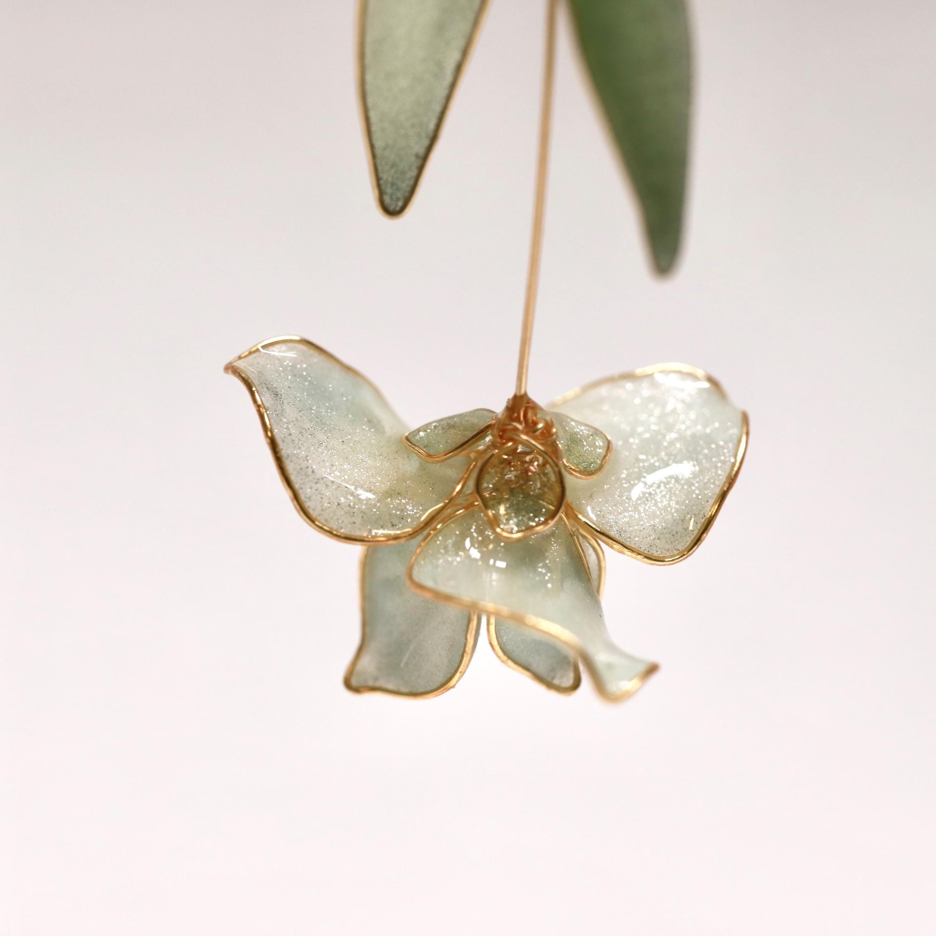 Handmade Resin Iris Flower Dangle Earrings - Romantic Sparkling Jewelry