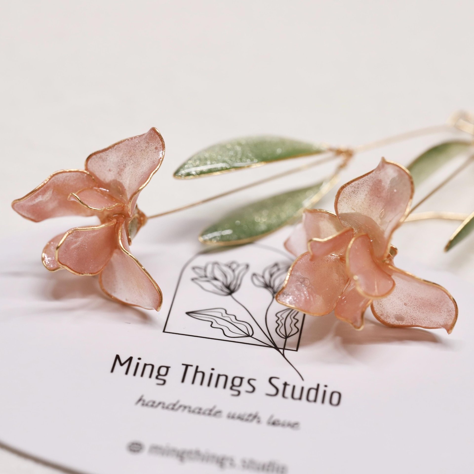 Handmade Resin Iris Flower Dangle Earrings - Romantic Sparkling Jewelry