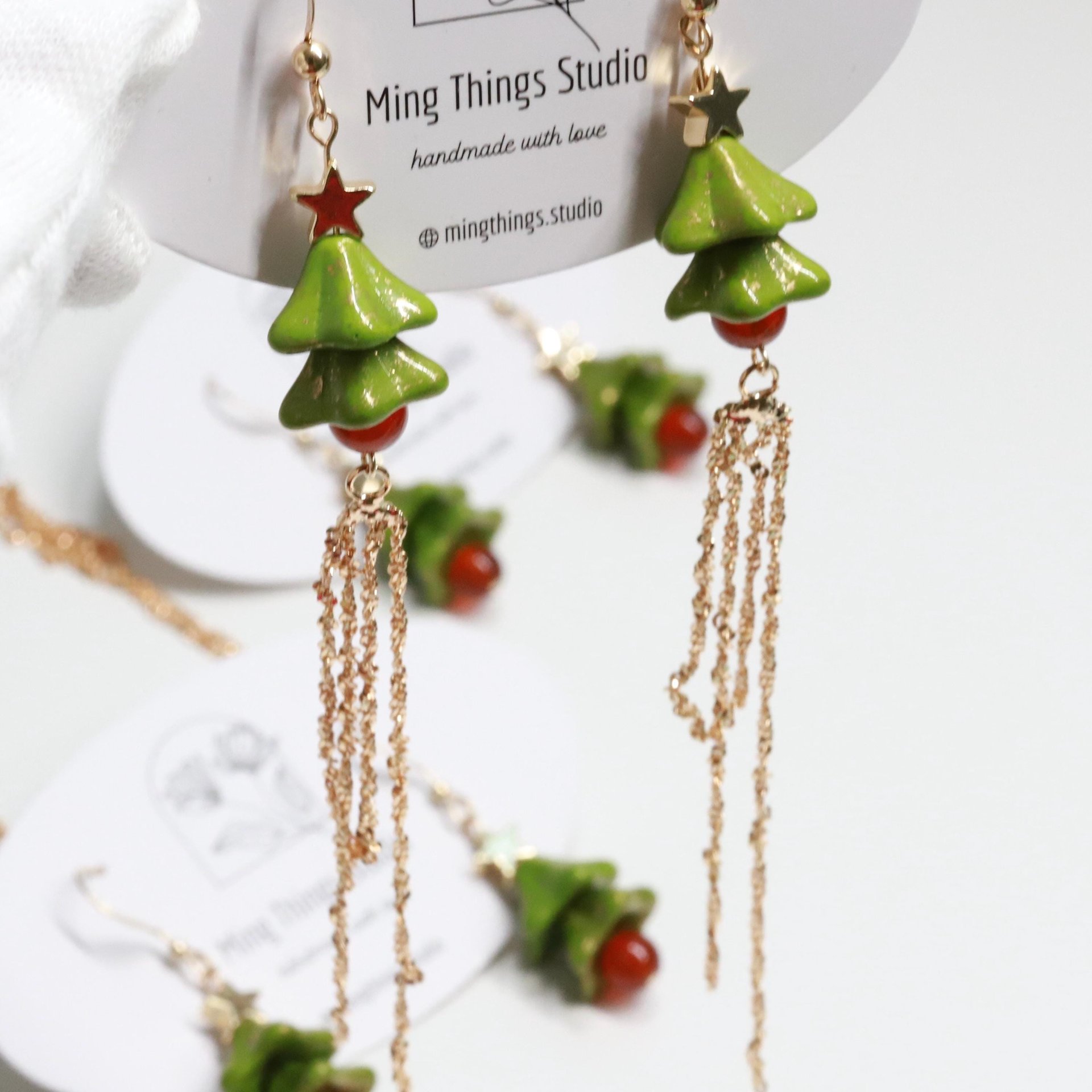 Handmade Christmas Tree Earrings, Holiday Season Accessories, Christmas Outfit, Czech Bead and Agate Earrings