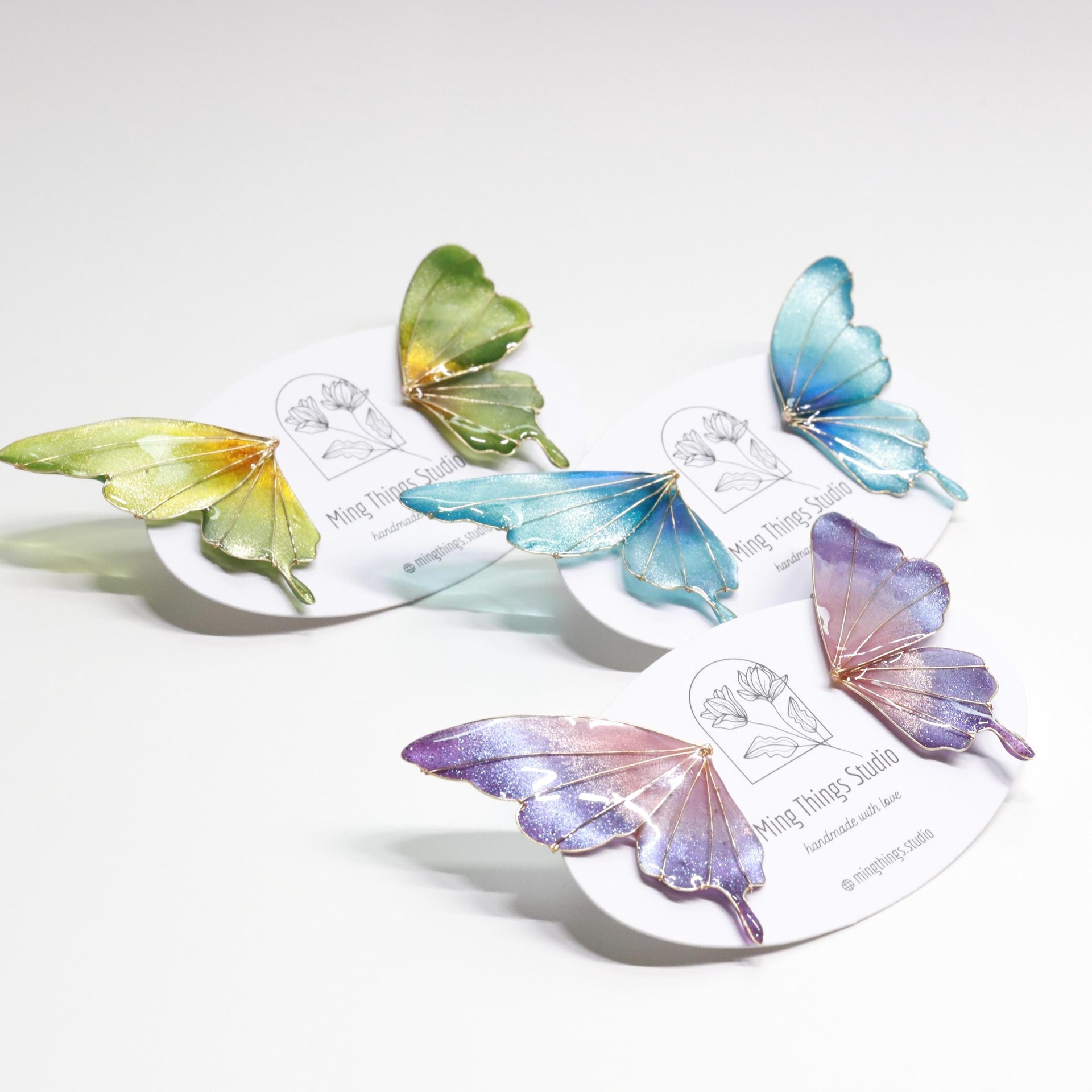 Handmade Sparkling Jewel-Tone Butterfly Statement Stud Earrings