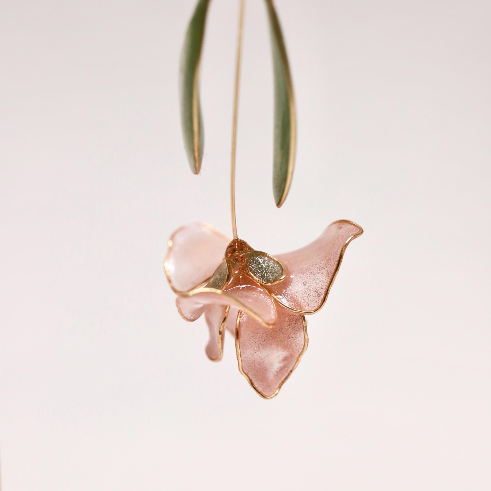 Handmade Resin Iris Flower Dangle Earrings - Romantic Sparkling Jewelry