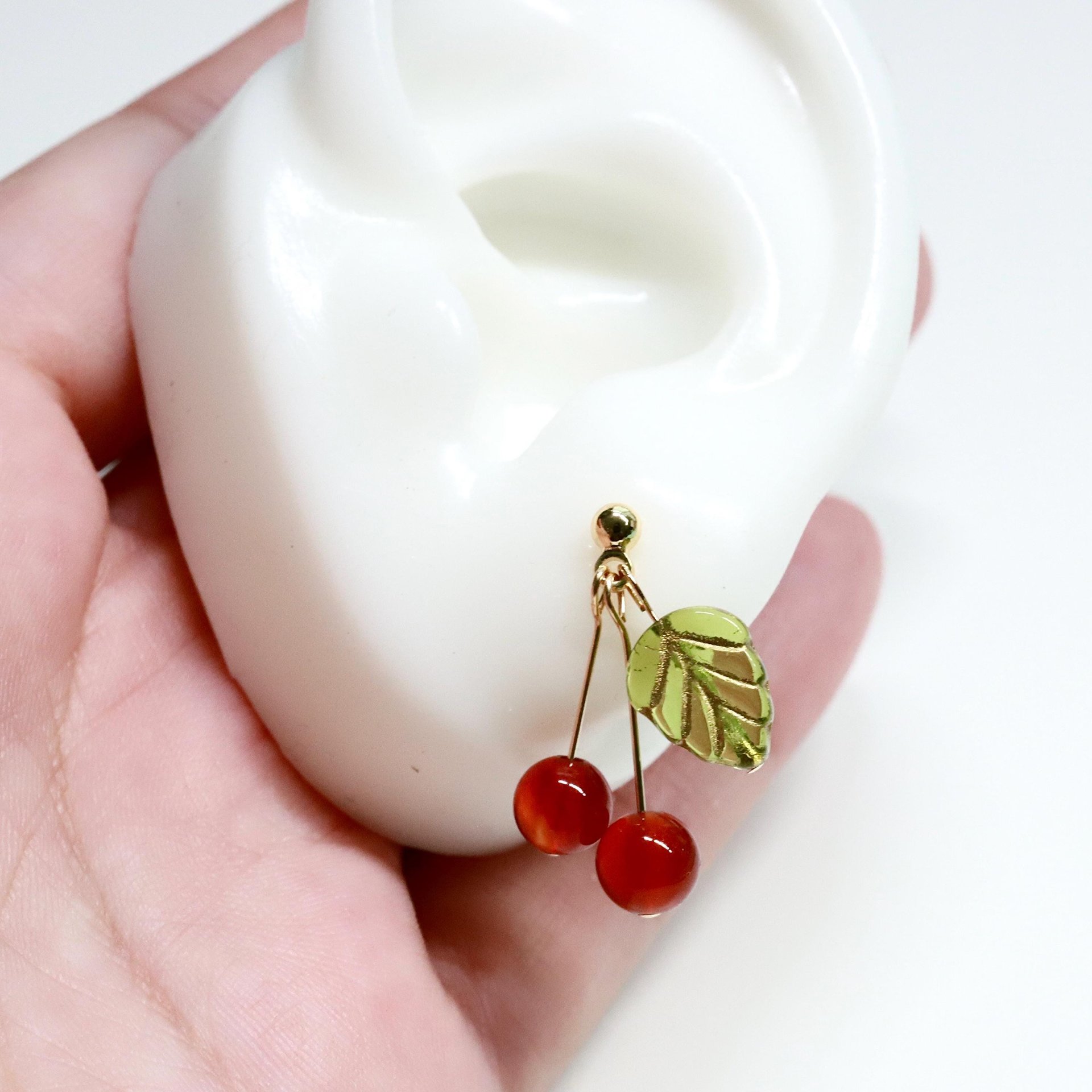 Handmade Red Cherry Fruit Earrings - Unique Agate Natural Gemstone & Czech Bead Jewelry for Holiday Outfits
