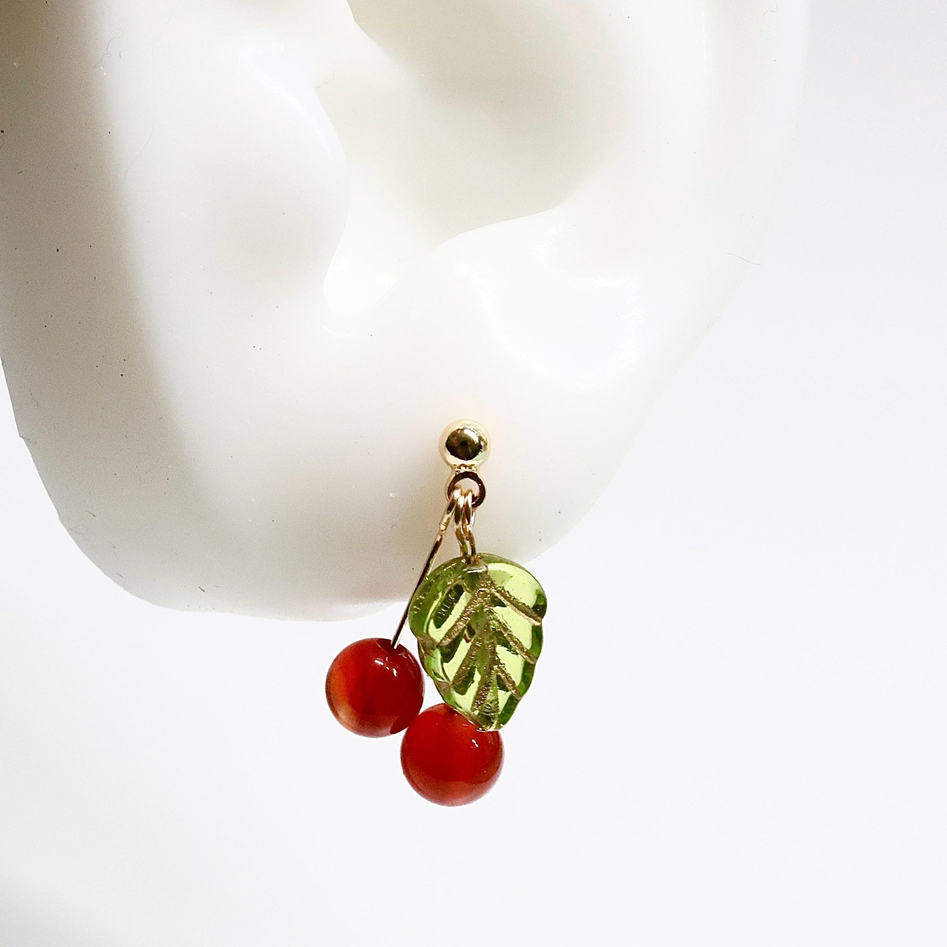 Handmade Red Cherry Fruit Earrings - Unique Agate Natural Gemstone & Czech Bead Jewelry for Holiday Outfits