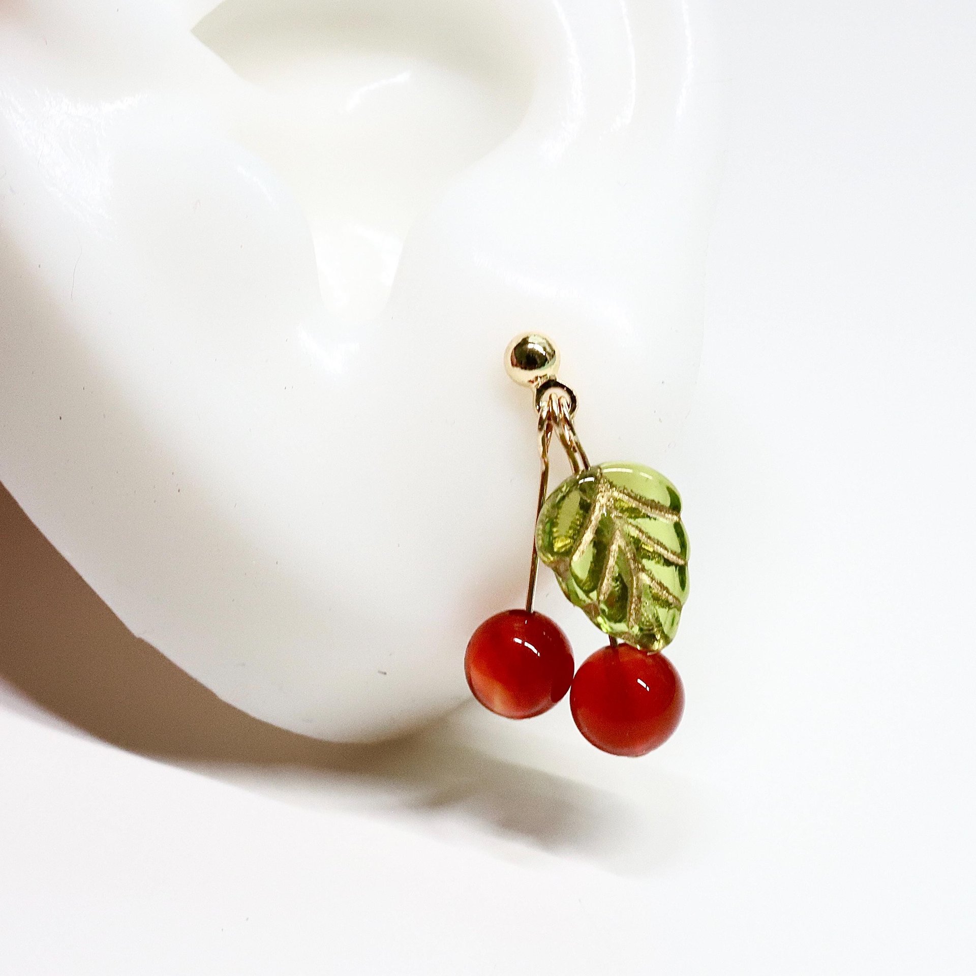 Handmade Red Cherry Fruit Earrings - Unique Agate Natural Gemstone & Czech Bead Jewelry for Holiday Outfits
