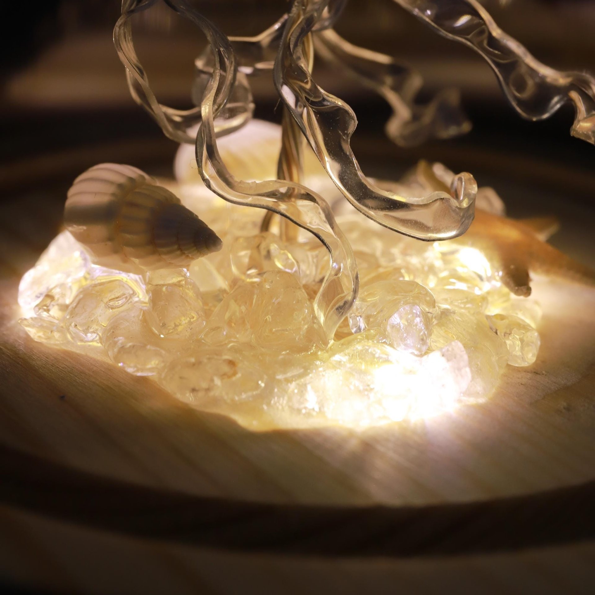 Handmade Mini Jellyfish Night Light Table Lamp - Ocean Themed Tropical Decor Glass Dome Aquarium