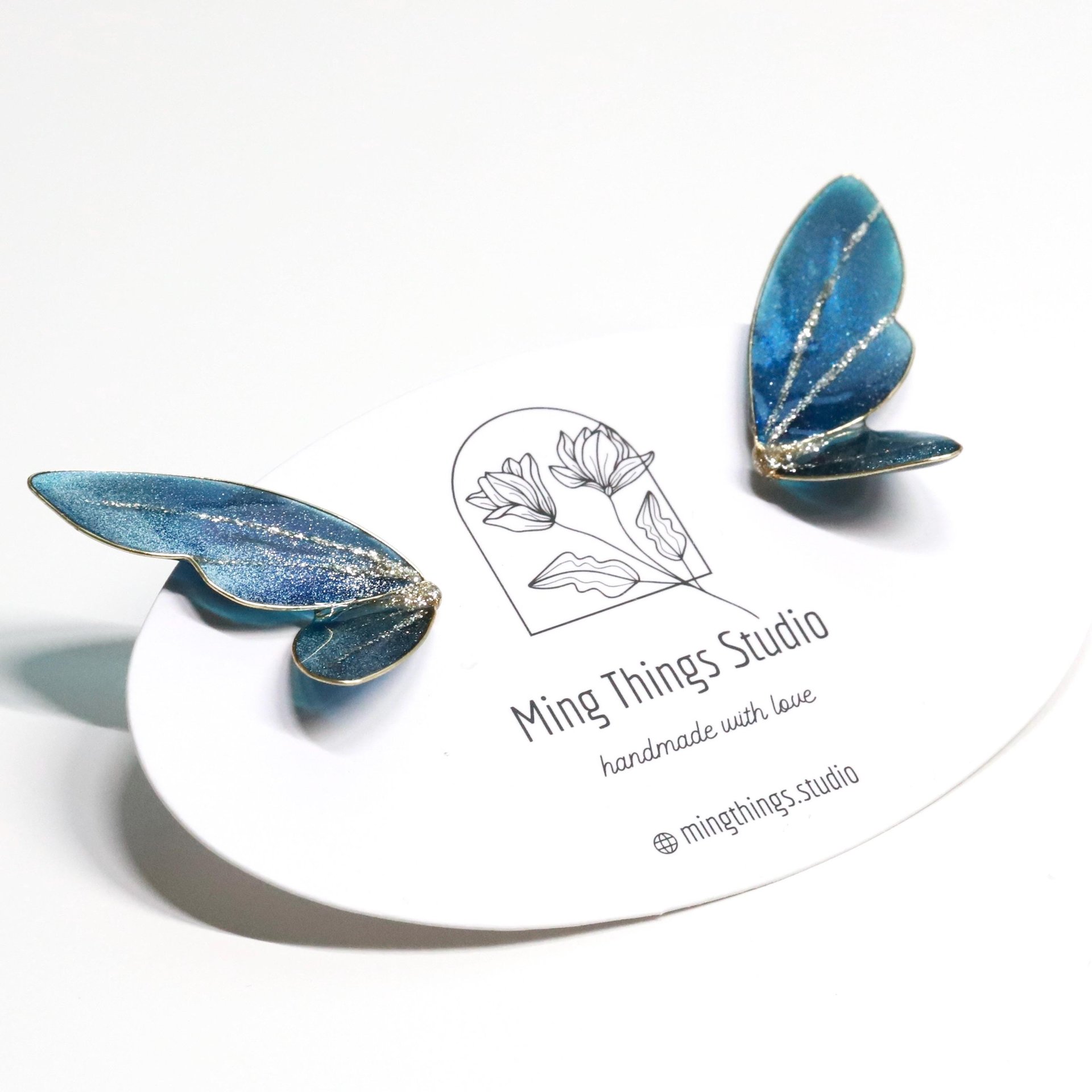 Handmade Colorful Resin Butterfly Earrings (small) - Jewel-Tone Statement Studs