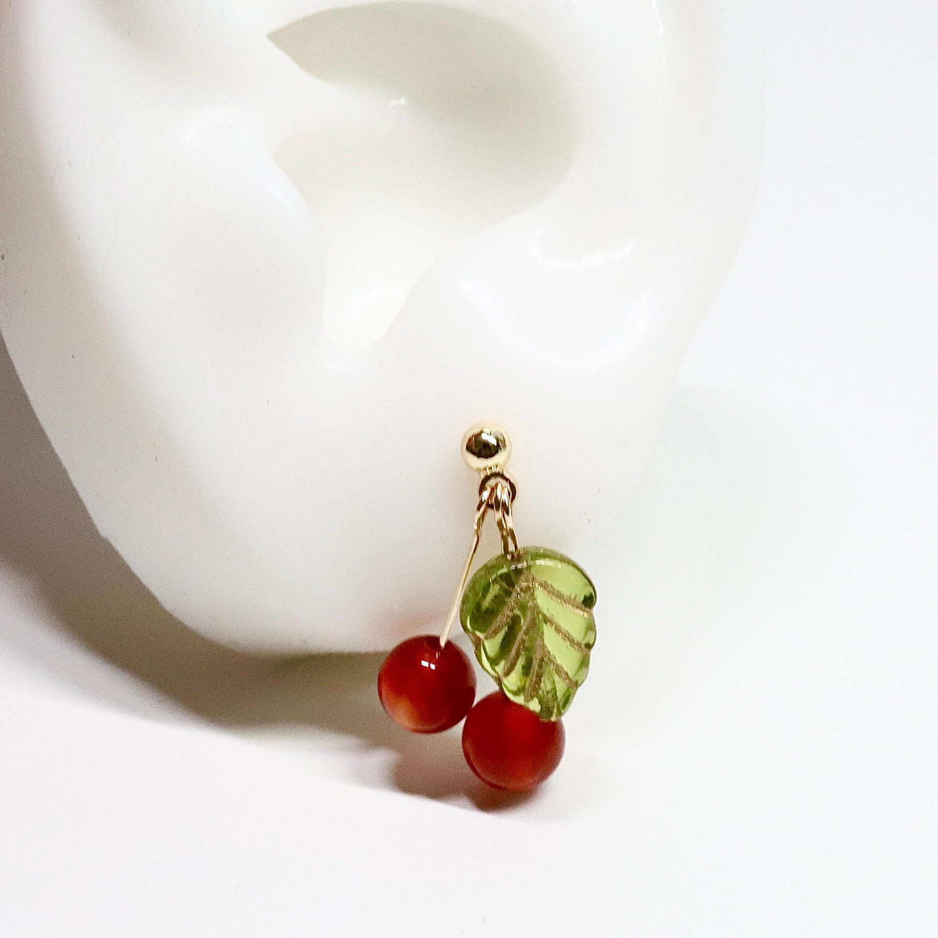 Handmade Red Cherry Fruit Earrings - Unique Agate Natural Gemstone & Czech Bead Jewelry for Holiday Outfits