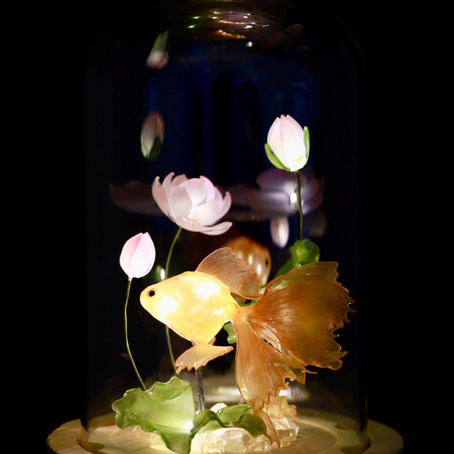 Handmade Goldfish Lotus Lamp, Koi Fish Lamp, Betta Fish Lamp, Fish Night Light, Goldfish Gift, Ambient Mood Light, Fish Lantern Aquarium