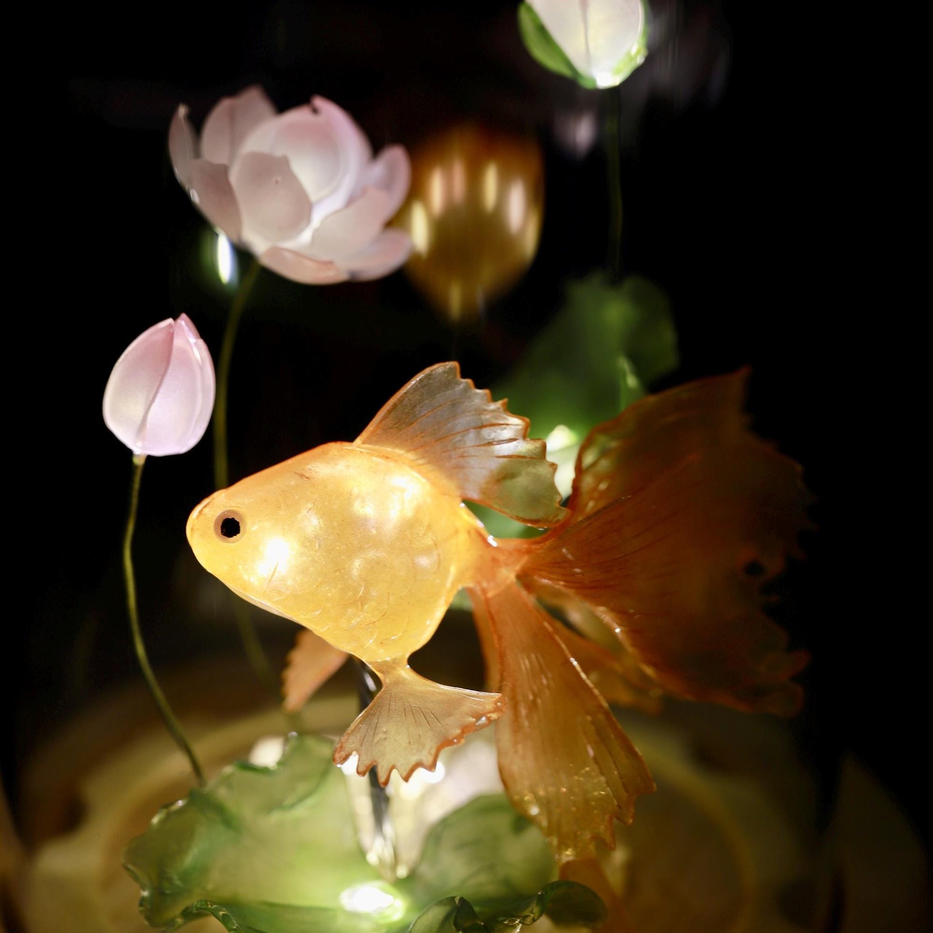 Handmade Goldfish Lotus Lamp, Koi Fish Lamp, Betta Fish Lamp, Fish Night Light, Goldfish Gift, Ambient Mood Light, Fish Lantern Aquarium