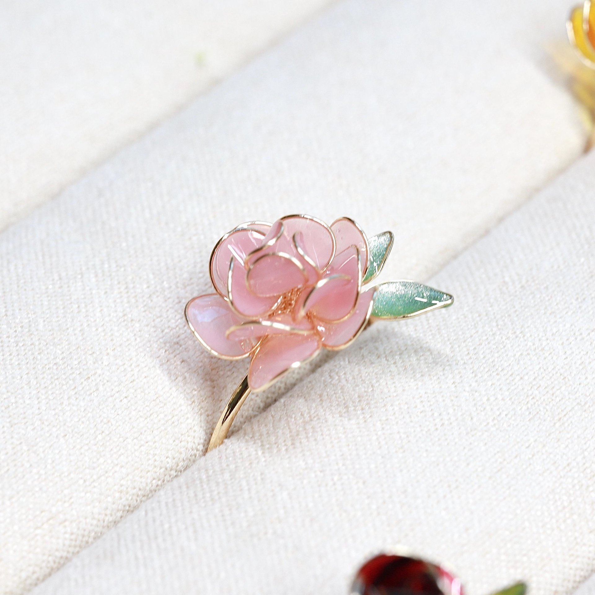 Handmade Adjustable Rose/Peony Flower Ring, Wire Resin Floral Statement Ring, One Size Fits Most