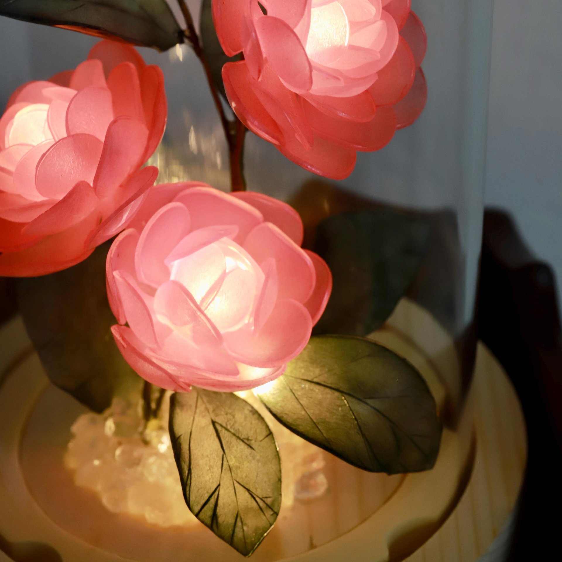 Handmade Elegant Floral Night Light: Eternal Camellia Peony Rose Lamp for Serene Ambiance