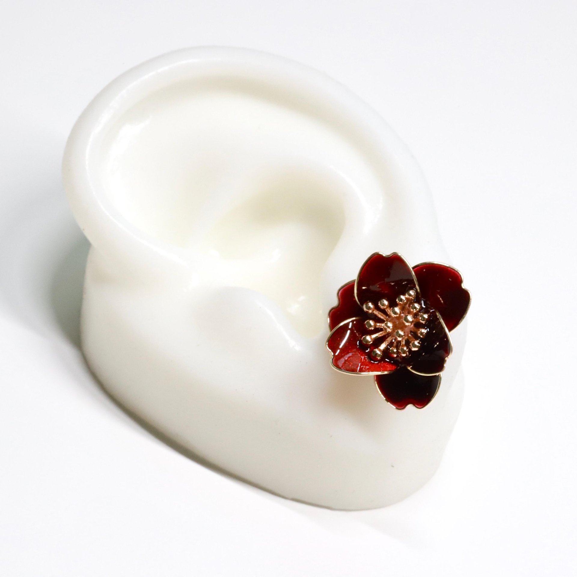 Handmade Wire Resin Camellia Flower Stud Earrings, Floral Pearlescent Earrings, Nature Inspired Romantic Flower Earrings