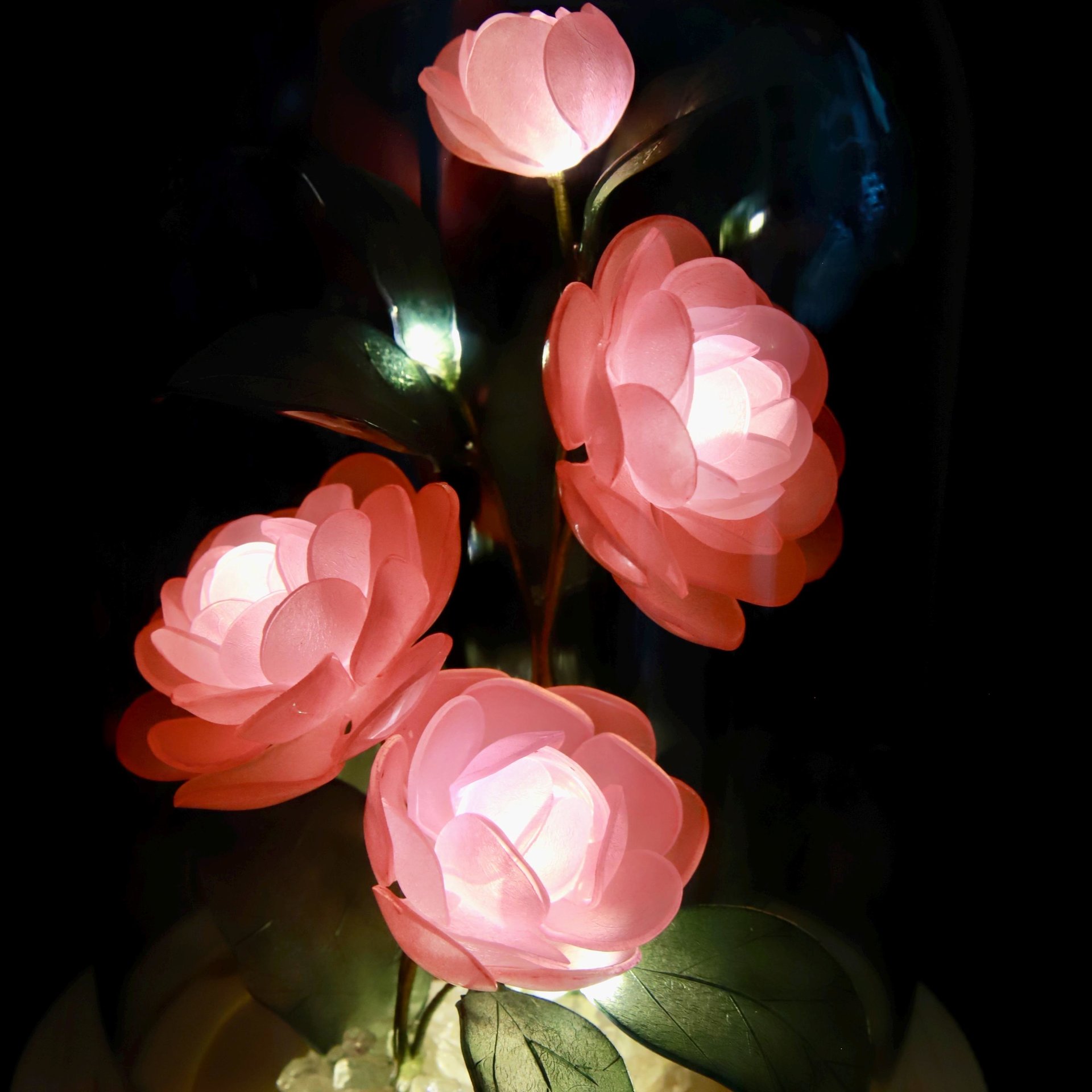 Handmade Elegant Floral Night Light: Eternal Camellia Peony Rose Lamp for Serene Ambiance
