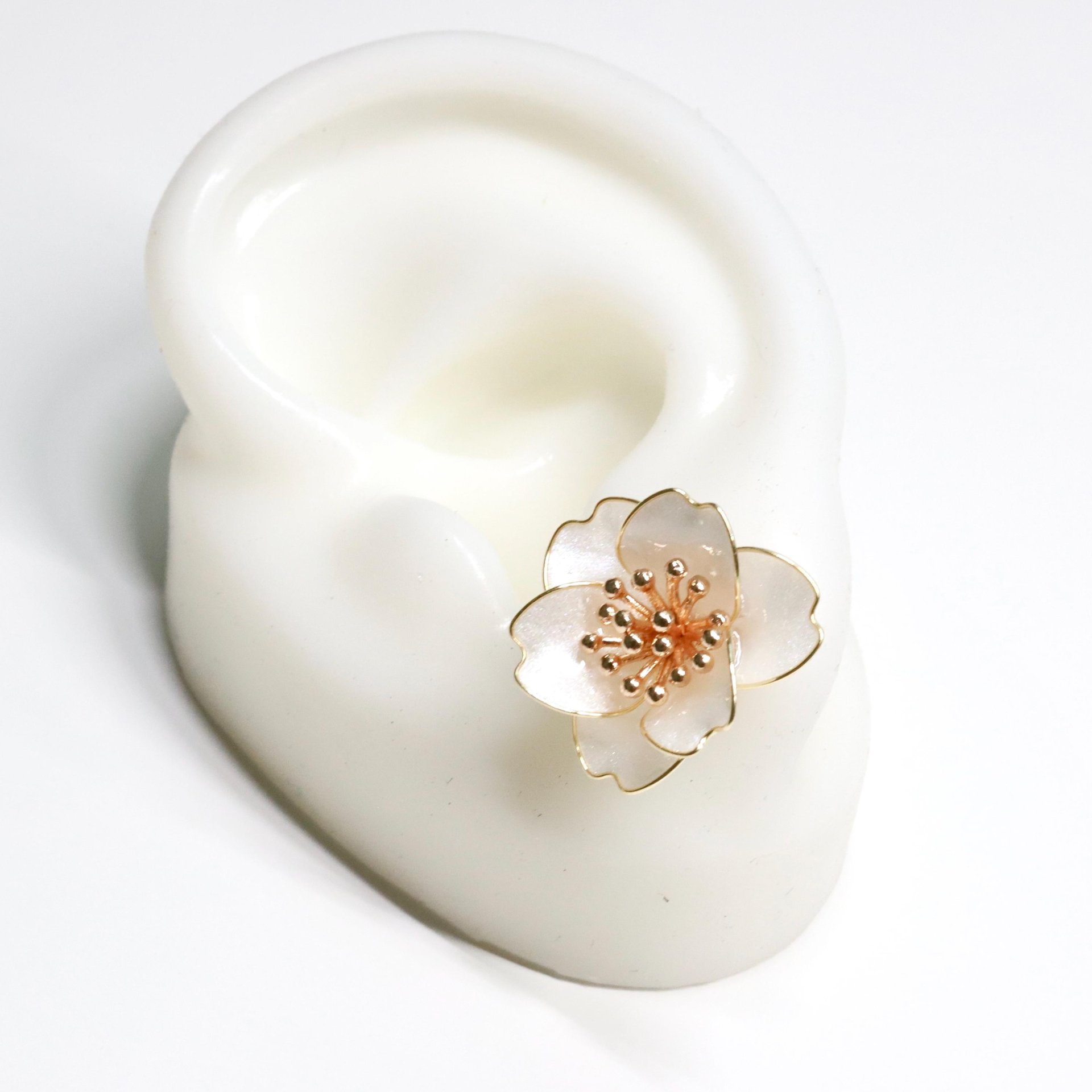 Handmade Wire Resin Camellia Flower Stud Earrings, Floral Pearlescent Earrings, Nature Inspired Romantic Flower Earrings