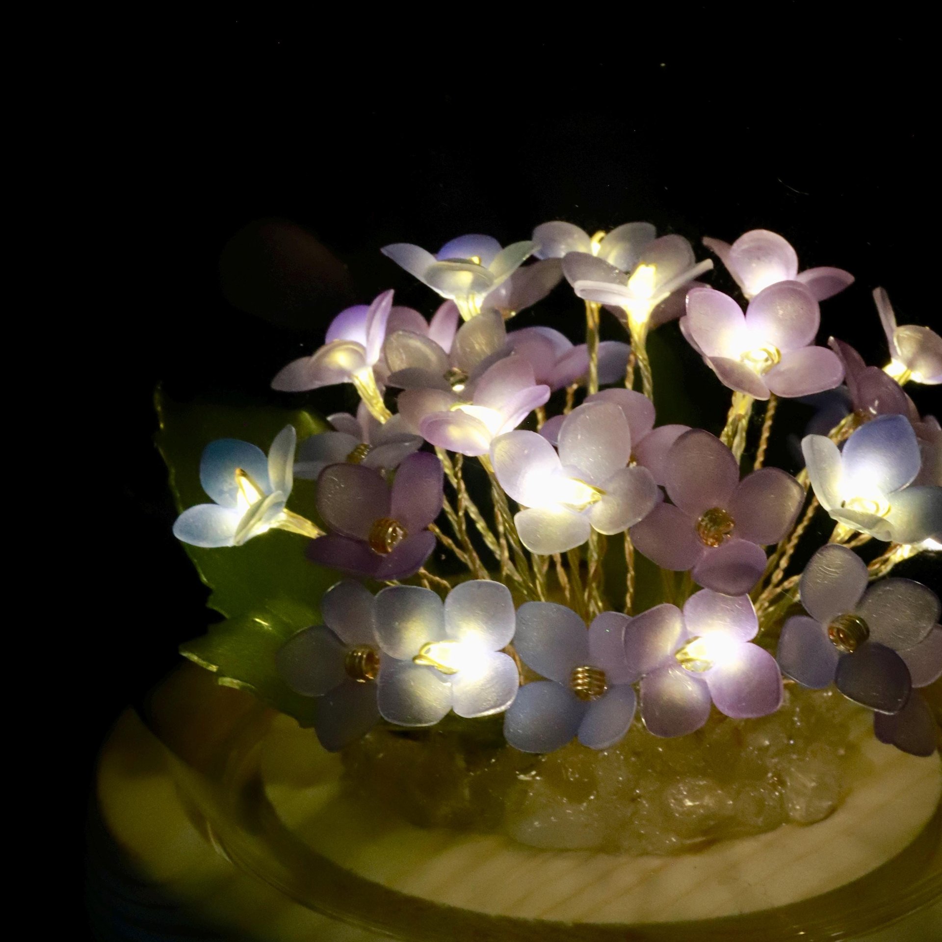 Handmade Mini Hydrangea/Lilac Flower Bouquet Ambience Lamp, Romantic Botanical Night Light , Eternal Flower Lantern