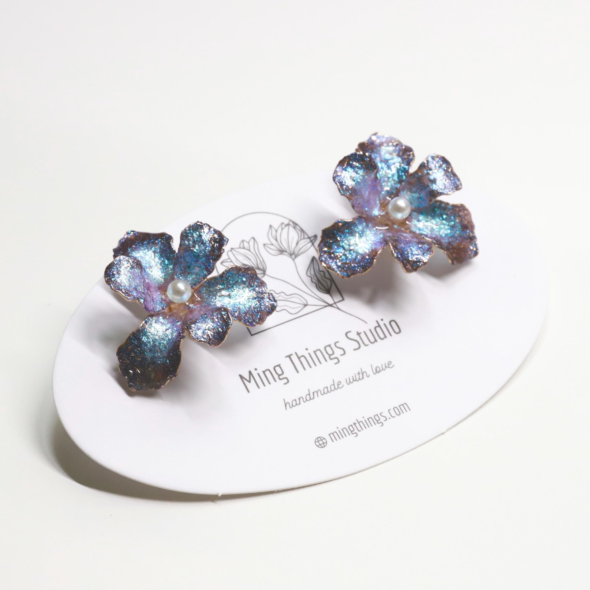 Handmade Iridescent Iris Flower Stud Earrings, Whimsical Nature Inspired Floral Jewelry