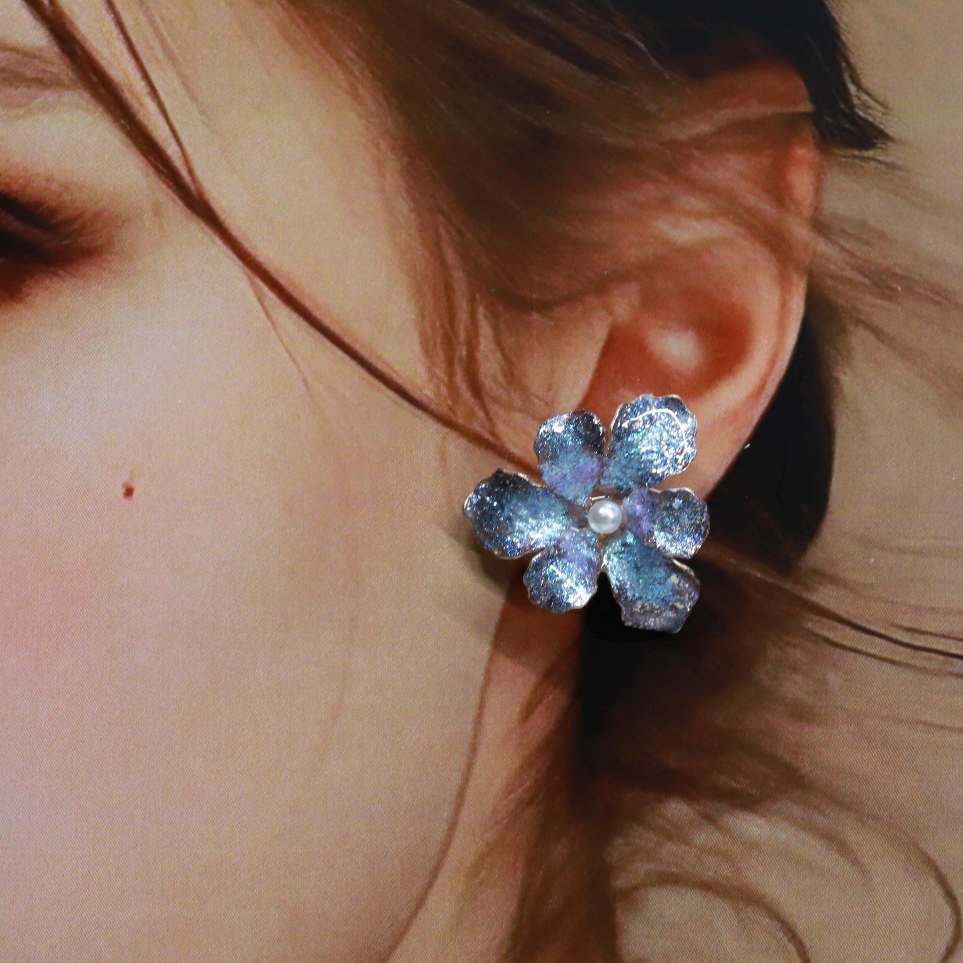 Handmade Iridescent Iris Flower Stud Earrings, Whimsical Nature Inspired Floral Jewelry