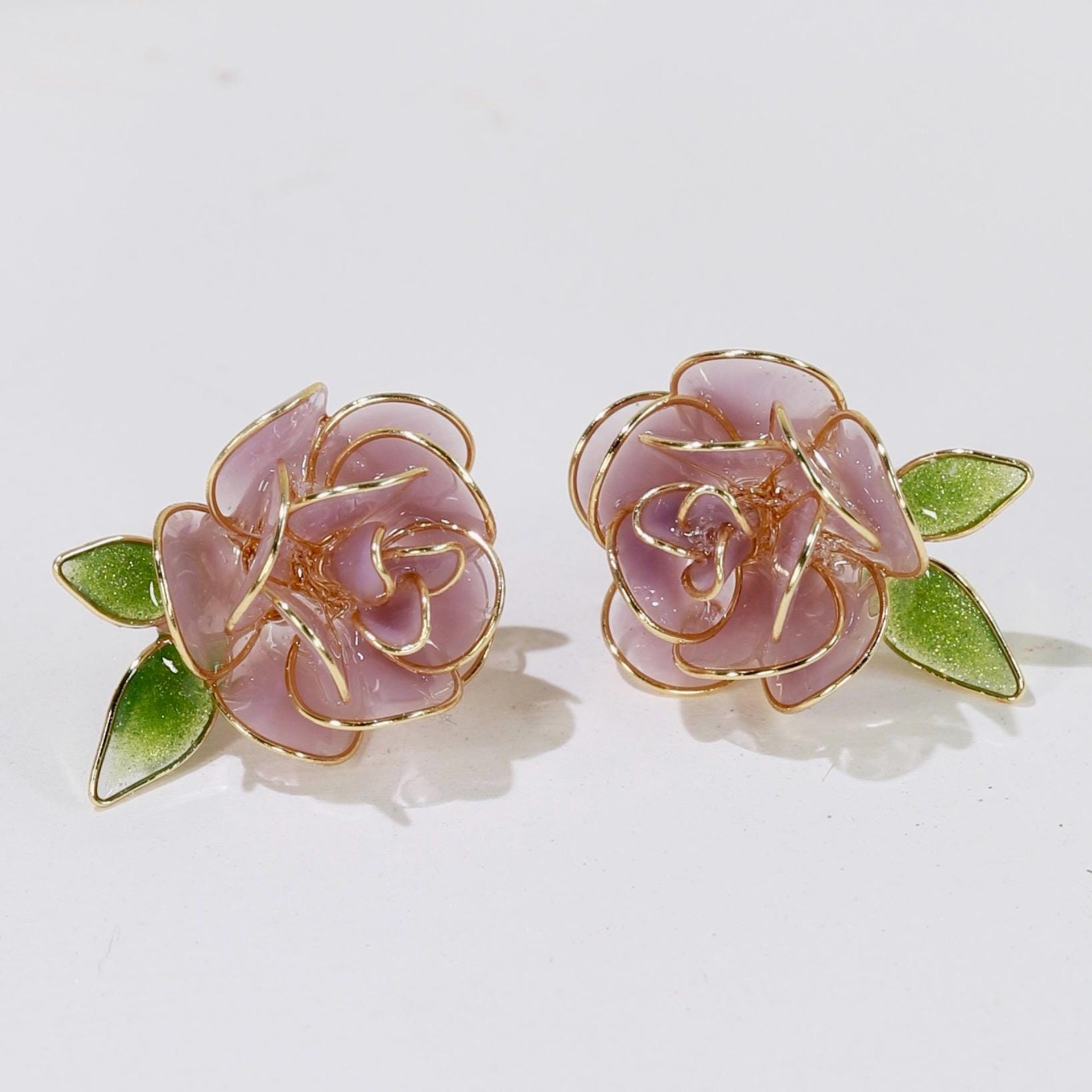 Handmade Adjustable Rose/Peony Flower Ring, Earrings, Wire Resin Floral Statement Ring, One Size Fits Most, Clip-on Earrings