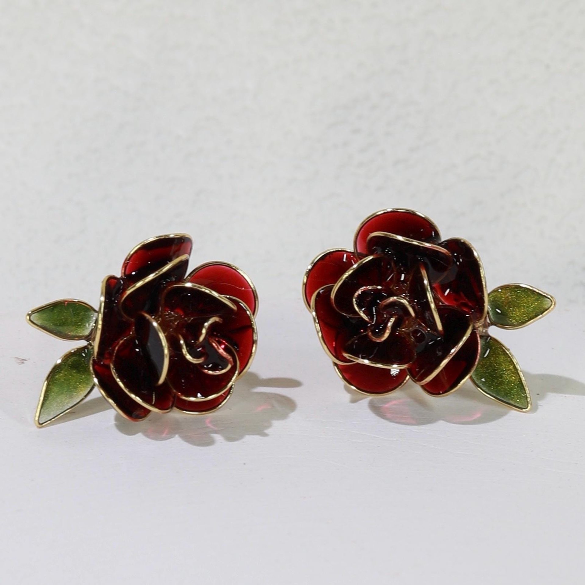Handmade Adjustable Rose/Peony Flower Ring, Earrings, Wire Resin Floral Statement Ring, One Size Fits Most, Clip-on Earrings