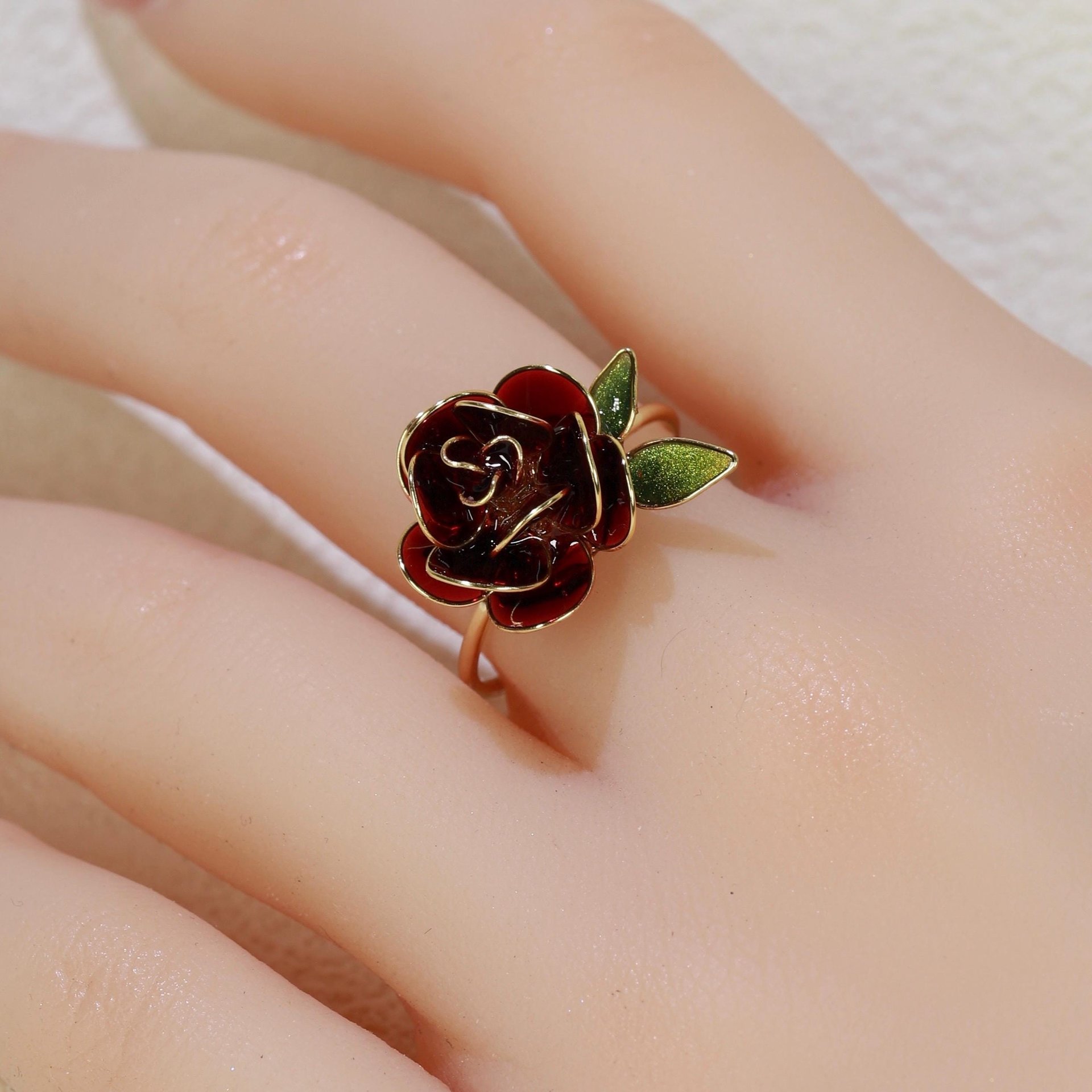 Handmade Rose/Peony Flower Adjustable Ring & Earrings