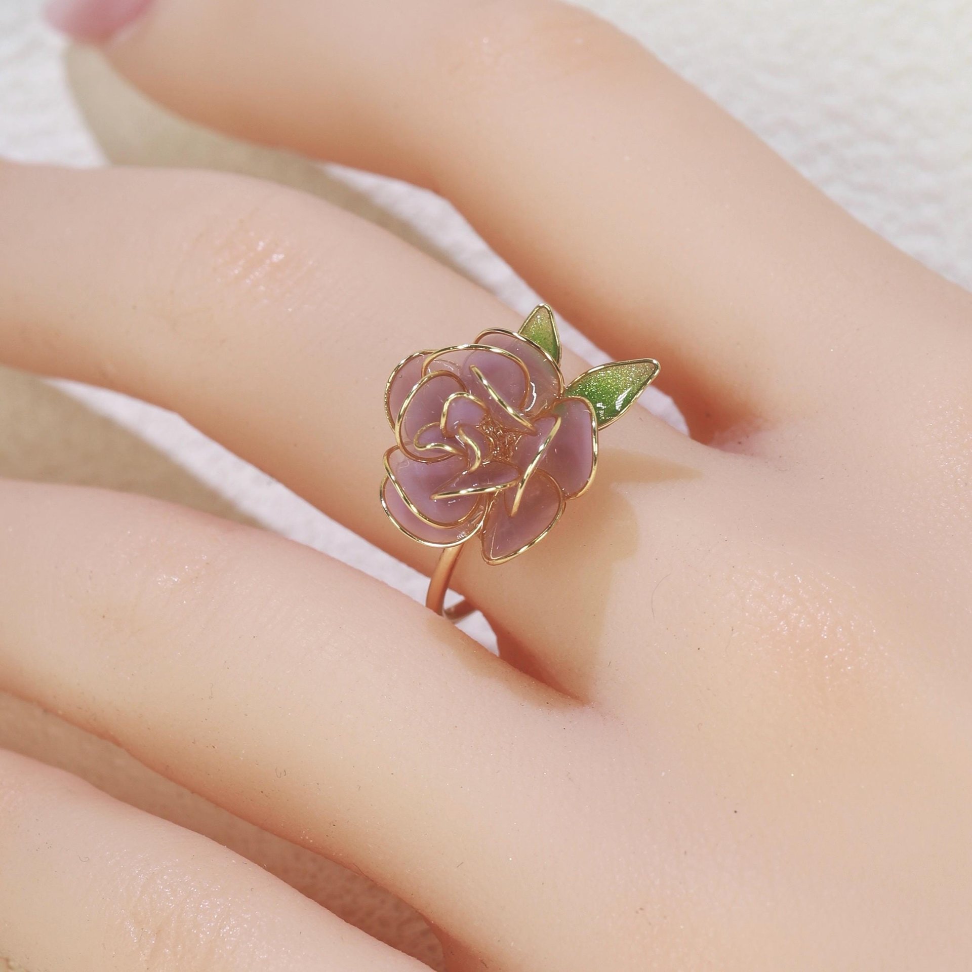 Handmade Adjustable Rose/Peony Flower Ring, Earrings, Wire Resin Floral Statement Ring, One Size Fits Most, Clip-on Earrings