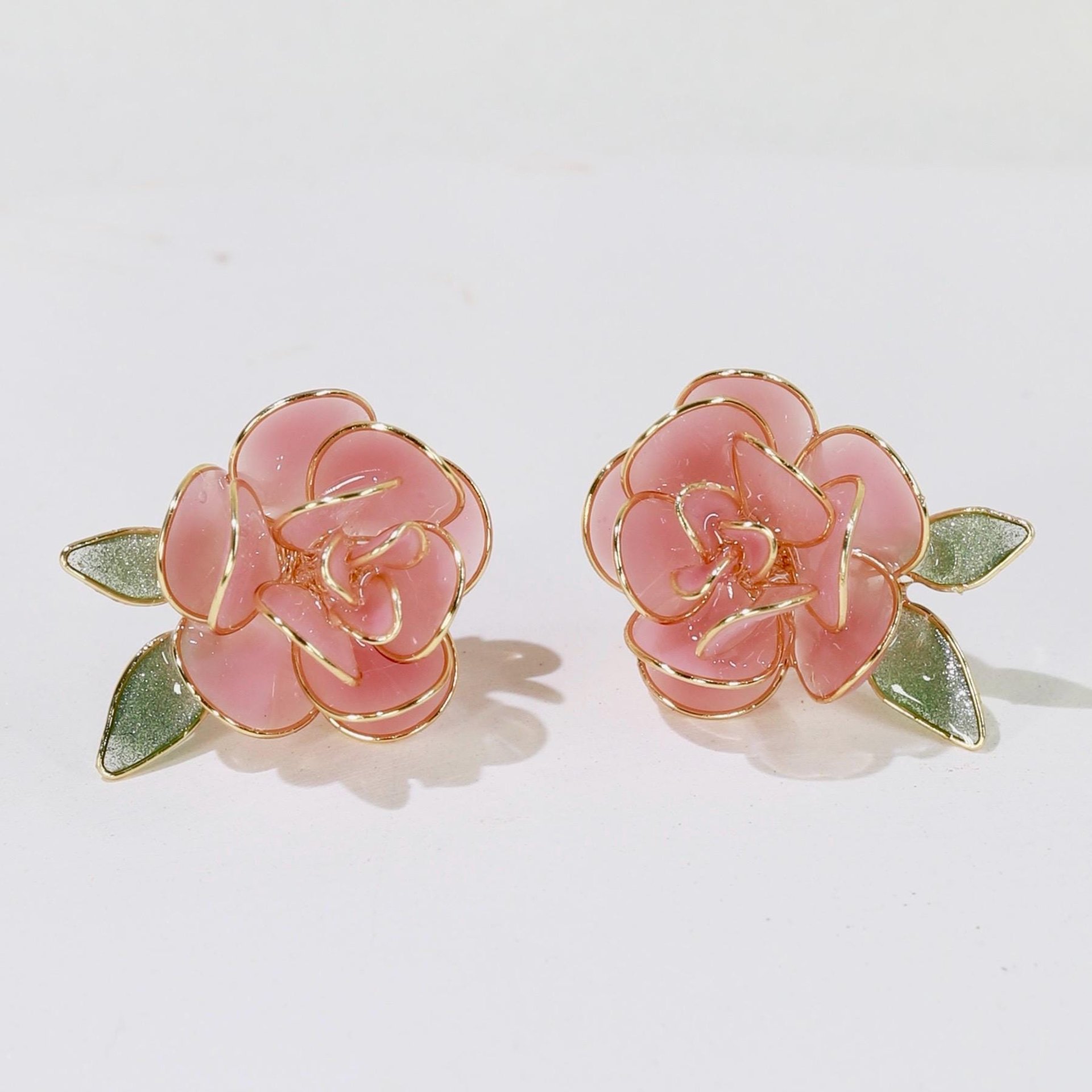 Handmade Adjustable Rose/Peony Flower Ring, Earrings, Wire Resin Floral Statement Ring, One Size Fits Most, Clip-on Earrings