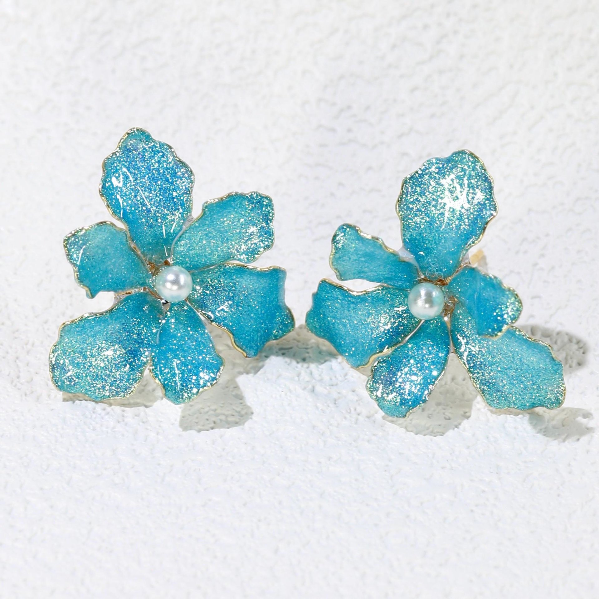 Handmade Iridescent Iris Orchid Flower Stud Earrings,  Resin Floral Whimsical Elegant Jewelry, Botanical Nature Inspired Accessories