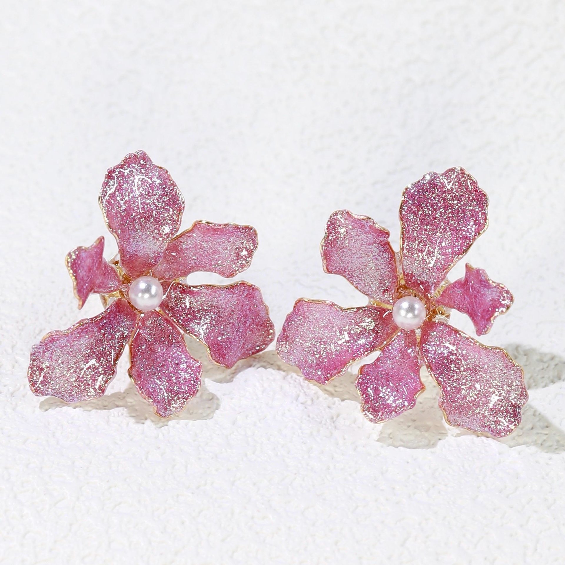 Handmade Iridescent Iris Orchid Flower Stud Earrings,  Resin Floral Whimsical Elegant Jewelry, Botanical Nature Inspired Accessories