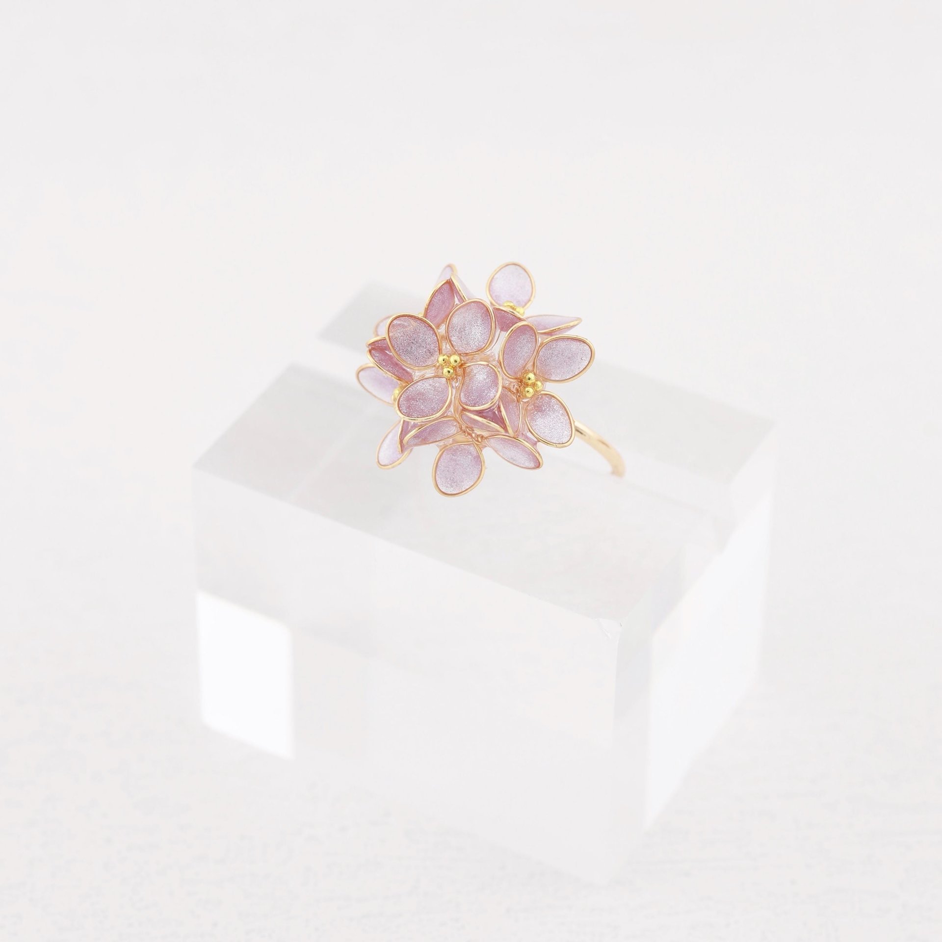 Handmade Hydrangea Flowers Earrings and Adjustable Rings, Romatic Floral Jewelry, Delicate Botanical Studs Gift, Hypoallergenic, Clip On
