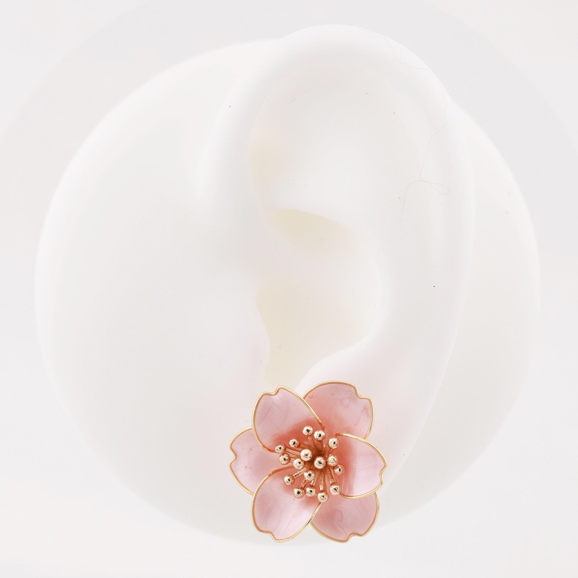 Handmade Camellia Flower Stud Earrings & Adjustable Ring